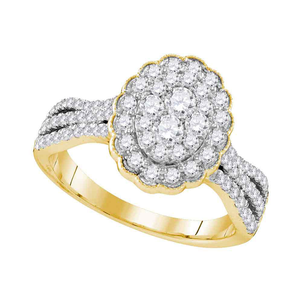 10kt Yellow Gold Womens Round Diamond Oval Flower Cluster Ring 1 Cttw