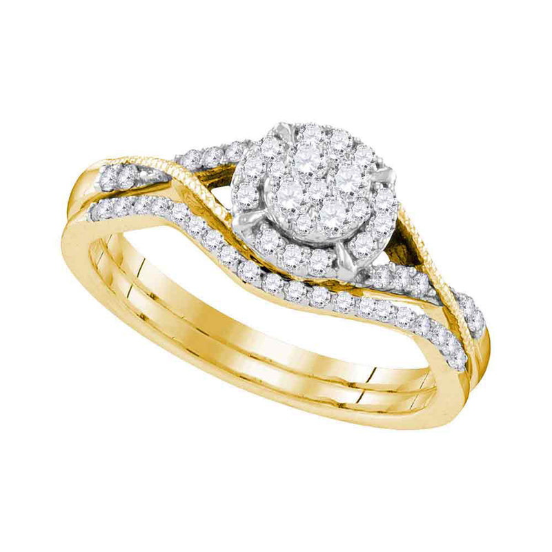 10kt Yellow Gold Round Diamond Bridal Wedding Ring Band Set 3/8 Cttw