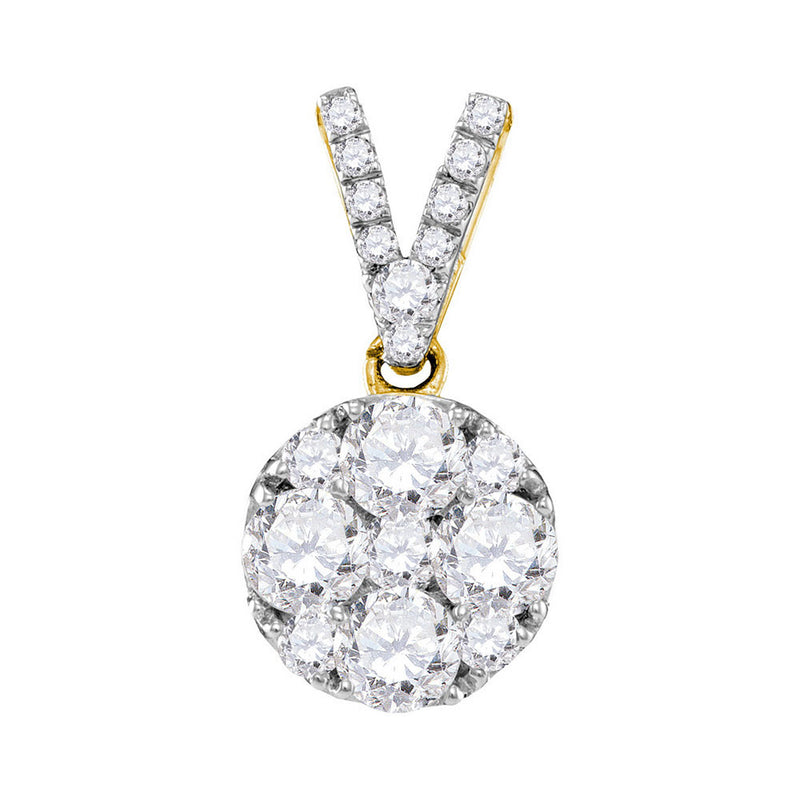 10kt Yellow Gold Womens Round Diamond Cluster Pendant 1 Cttw