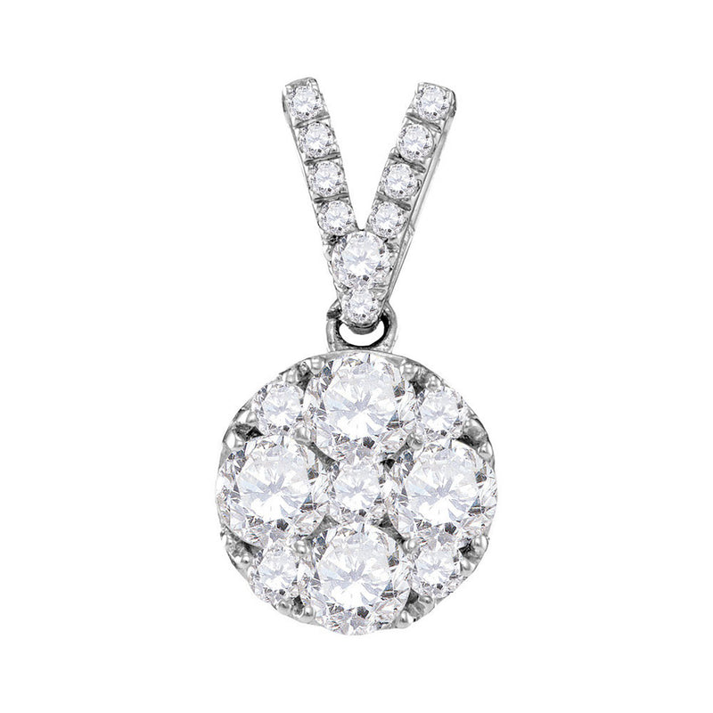 10kt White Gold Womens Round Diamond Cluster Pendant 1 Cttw