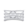 10kt White Gold Womens Round Diamond Four Row Flower Cluster Ring 1 Cttw