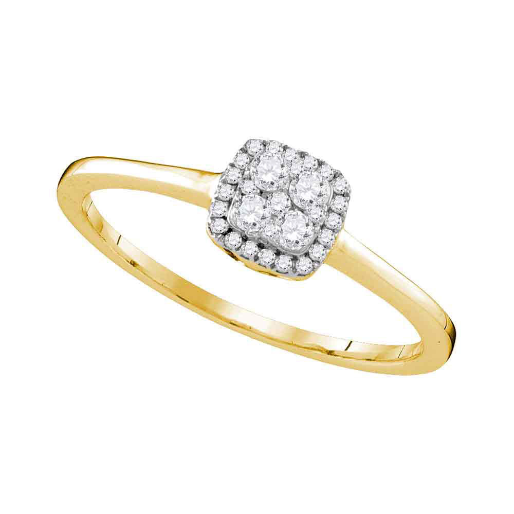 10kt Yellow Gold Womens Round Diamond Square Cluster Ring 1/5 Cttw