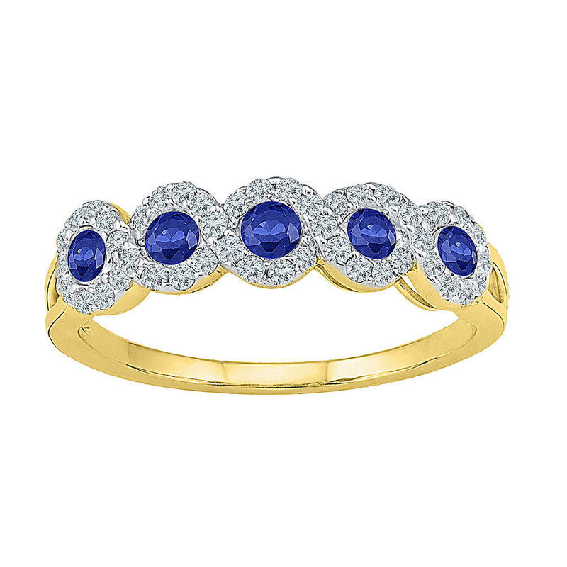 10kt Yellow Gold Womens Round Lab-Created Blue Sapphire Band Ring 1/2 Cttw