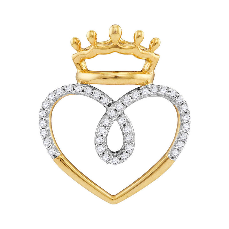 10kt Yellow Gold Womens Round Diamond Crowned Heart Pendant 1/5 Cttw