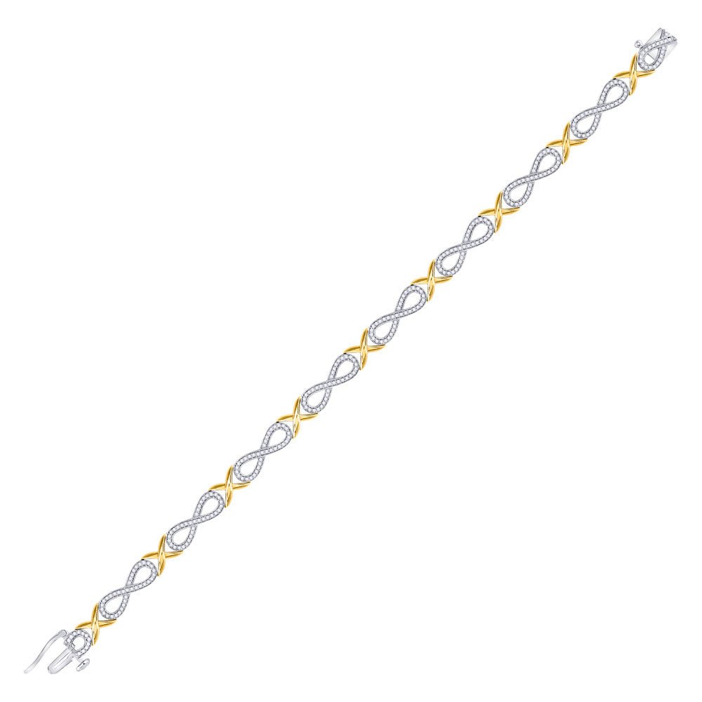 10kt Two-tone Gold Womens Round Diamond Infinity Bracelet 1 Cttw