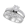 14kt White Gold His Hers Round Diamond Cluster Matching Wedding Set 1 Cttw