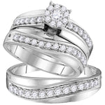 14kt White Gold His Hers Round Diamond Cluster Matching Wedding Set 1 Cttw