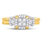 10kt Yellow Gold Round Diamond Square Bridal Wedding Ring Band Set 3/8 Cttw