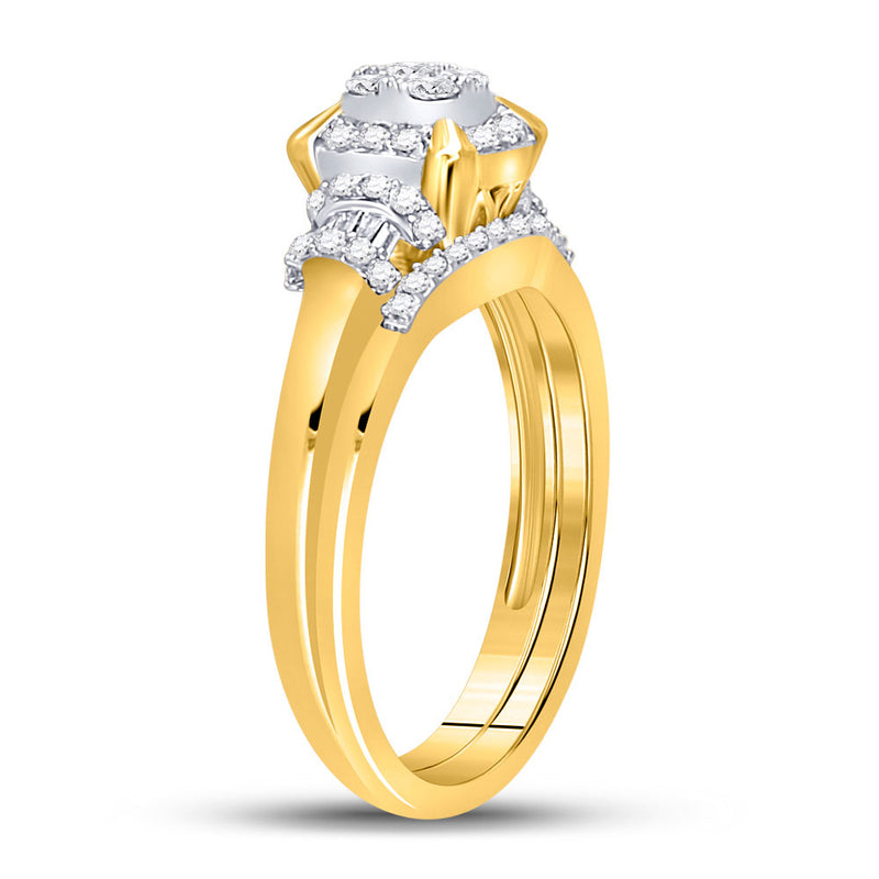 10kt Yellow Gold Round Diamond Square Bridal Wedding Ring Band Set 3/8 Cttw