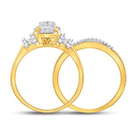 10kt Yellow Gold Round Diamond Square Bridal Wedding Ring Band Set 3/8 Cttw