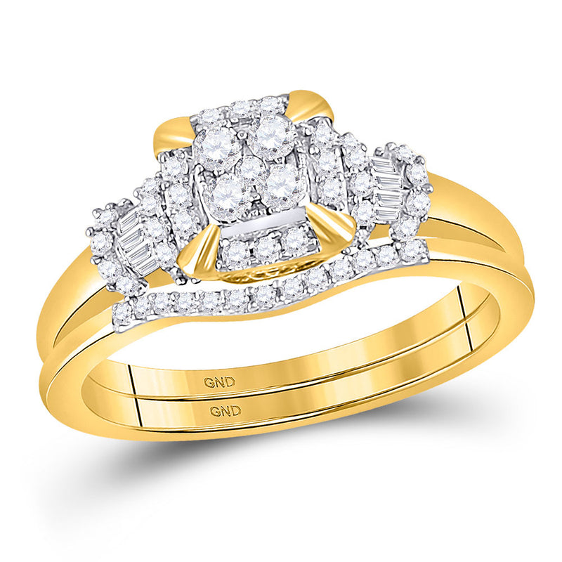 10kt Yellow Gold Round Diamond Square Bridal Wedding Ring Band Set 3/8 Cttw