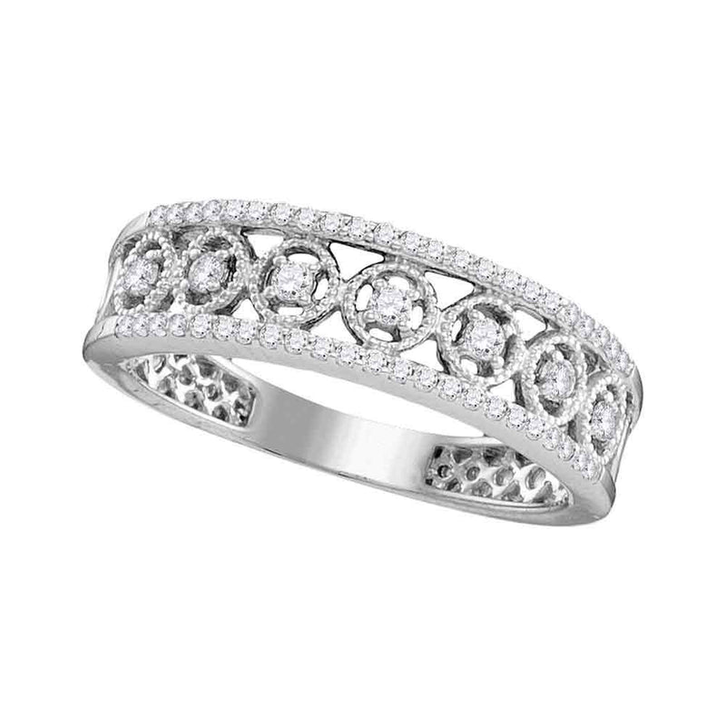 10kt White Gold Womens Round Diamond Filigree Symmetrical Band Ring 1/3 Cttw