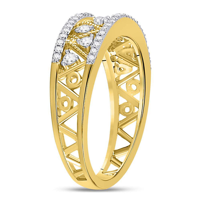 10kt Yellow Gold Womens Round Diamond Zigzag Band Ring 1/3 Cttw