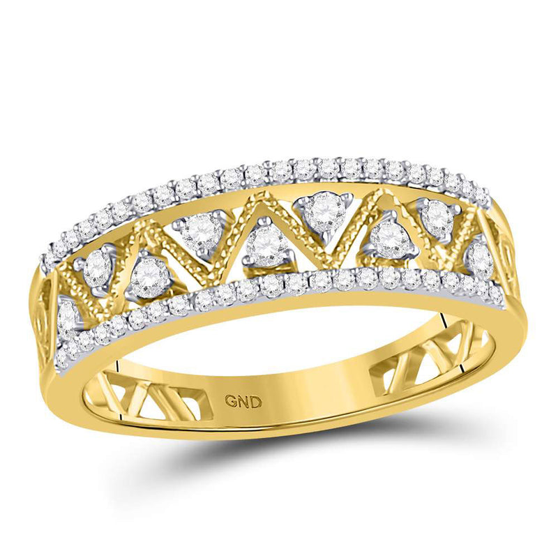 10kt Yellow Gold Womens Round Diamond Zigzag Band Ring 1/3 Cttw