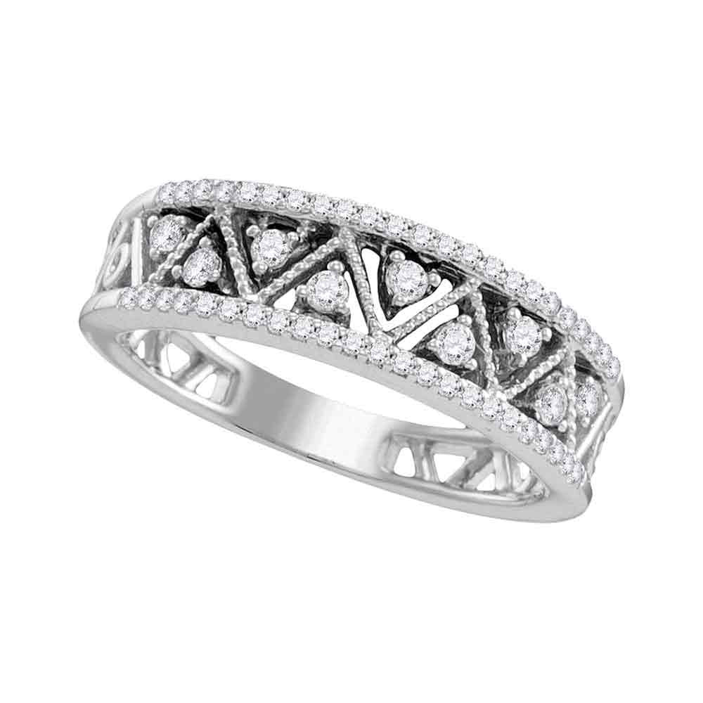 10kt White Gold Womens Round Diamond Geometric Band Ring 1/3 Cttw