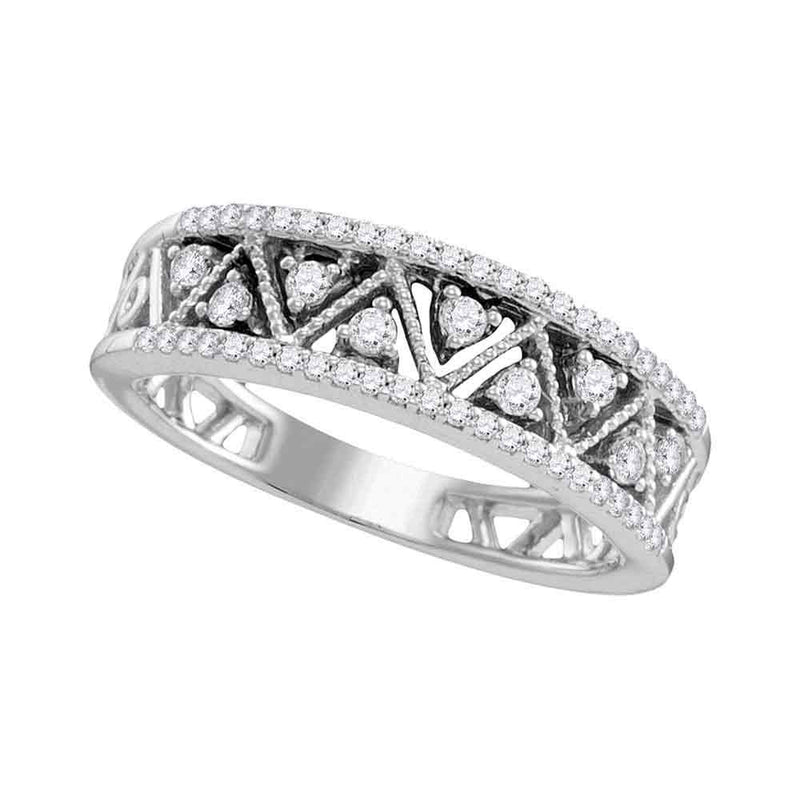 10kt White Gold Womens Round Diamond Geometric Band Ring 1/3 Cttw