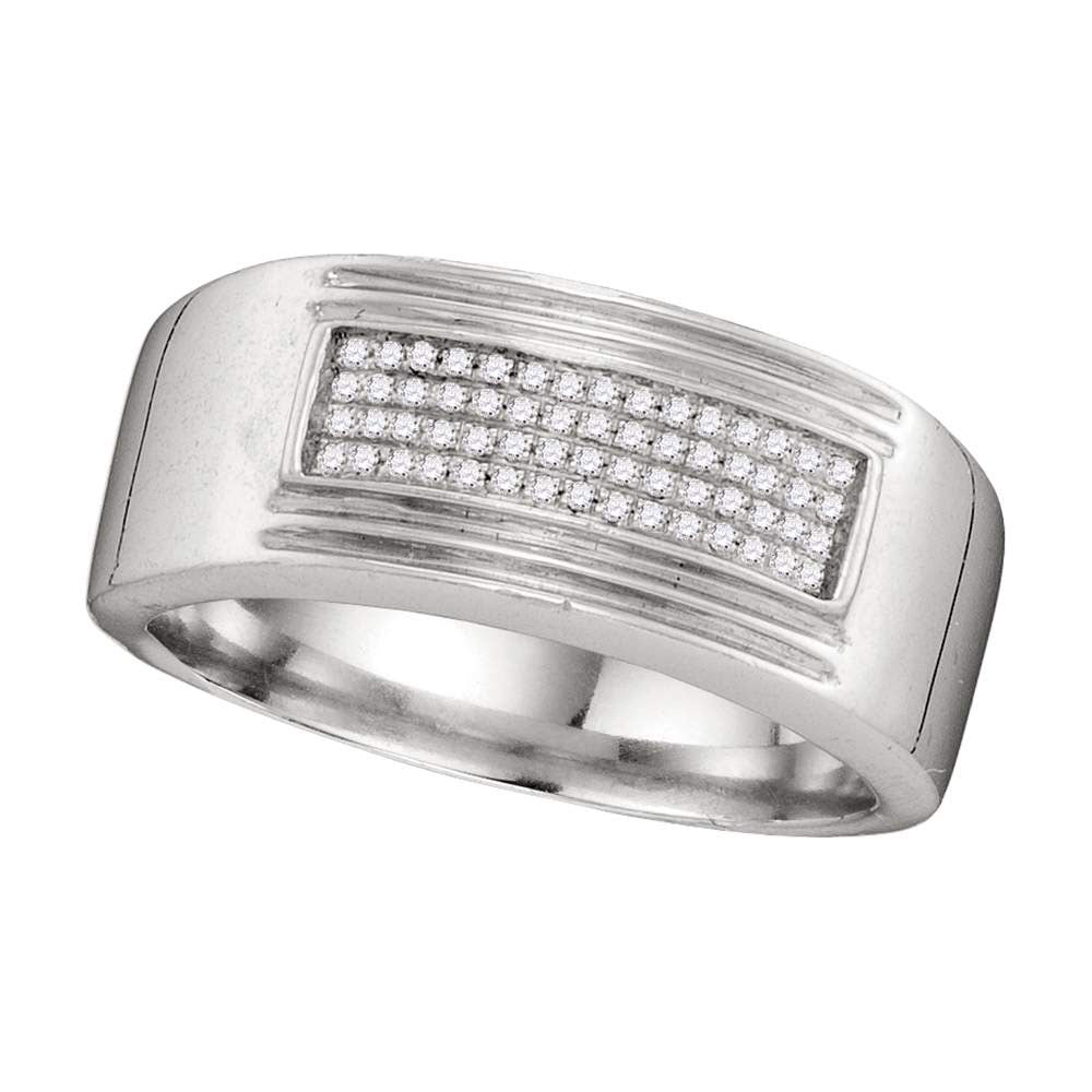 10k White Gold Mens Diamond Rectangle Cluster Wedding Band Ring 1/6 Cttw