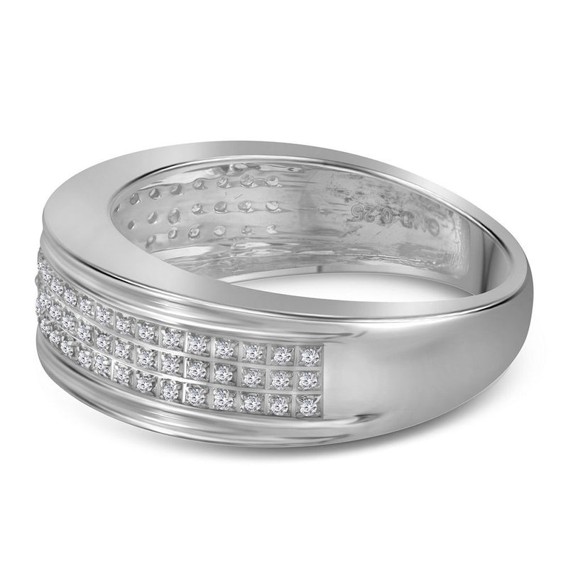 10kt White Gold Mens Round Diamond Triple Row Wedding Anniversary Band Ring 1/4 Cttw