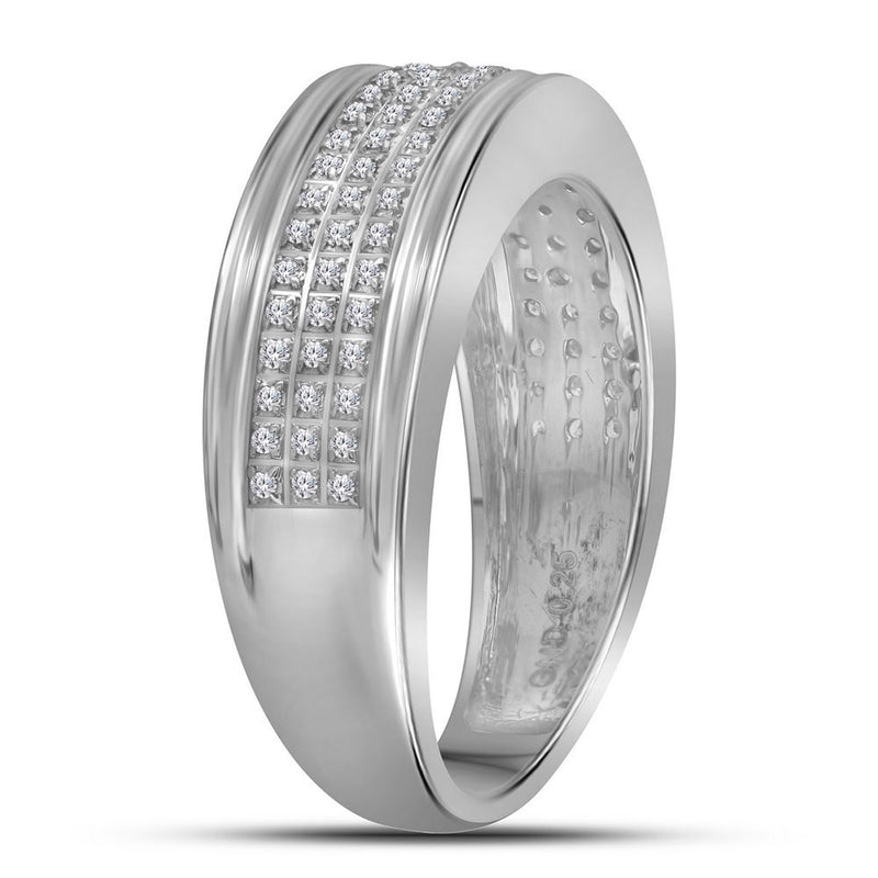 10kt White Gold Mens Round Diamond Triple Row Wedding Anniversary Band Ring 1/4 Cttw