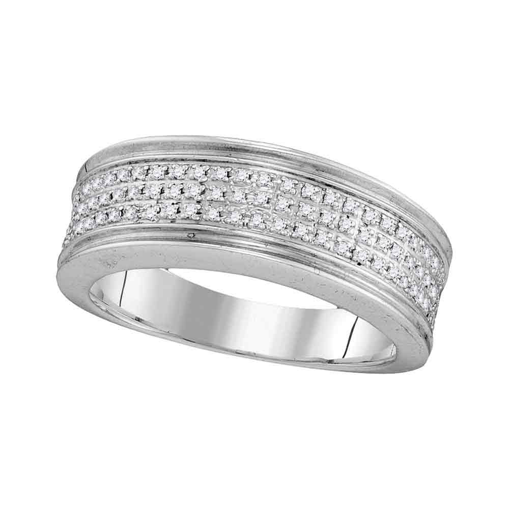 10kt White Gold Mens Round Diamond Triple Row Wedding Anniversary Band Ring 1/4 Cttw