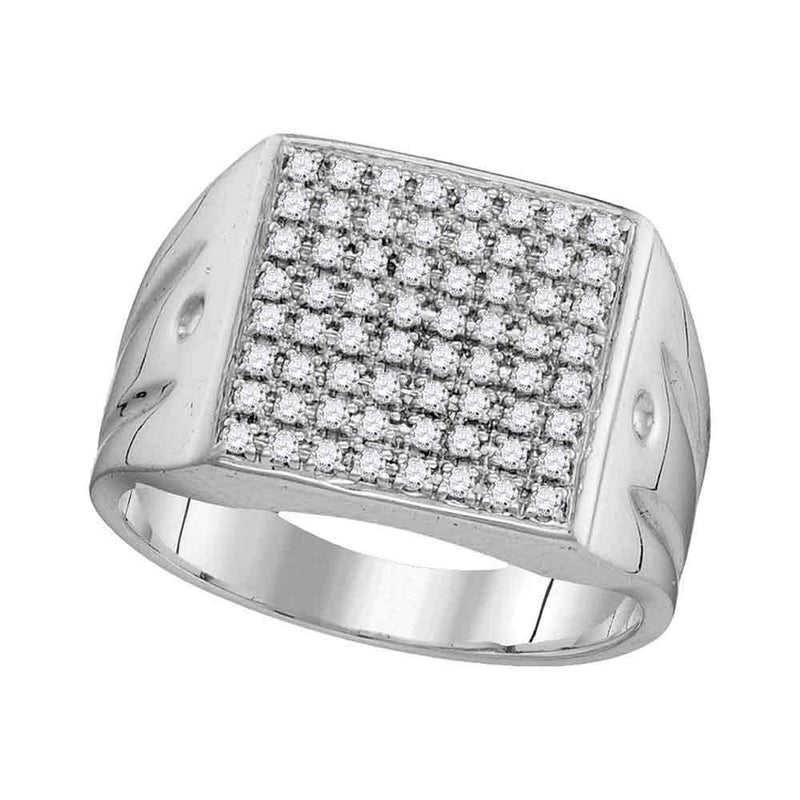 10kt White Gold Mens Round Diamond Polished Square Cluster Ring 1/2 Cttw