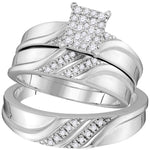 10kt White Gold His Hers Round Diamond Cluster Matching Wedding Set 1/3 Cttw