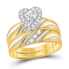 10kt Yellow Gold His Hers Round Diamond Heart Matching Wedding Set 3/8 Cttw