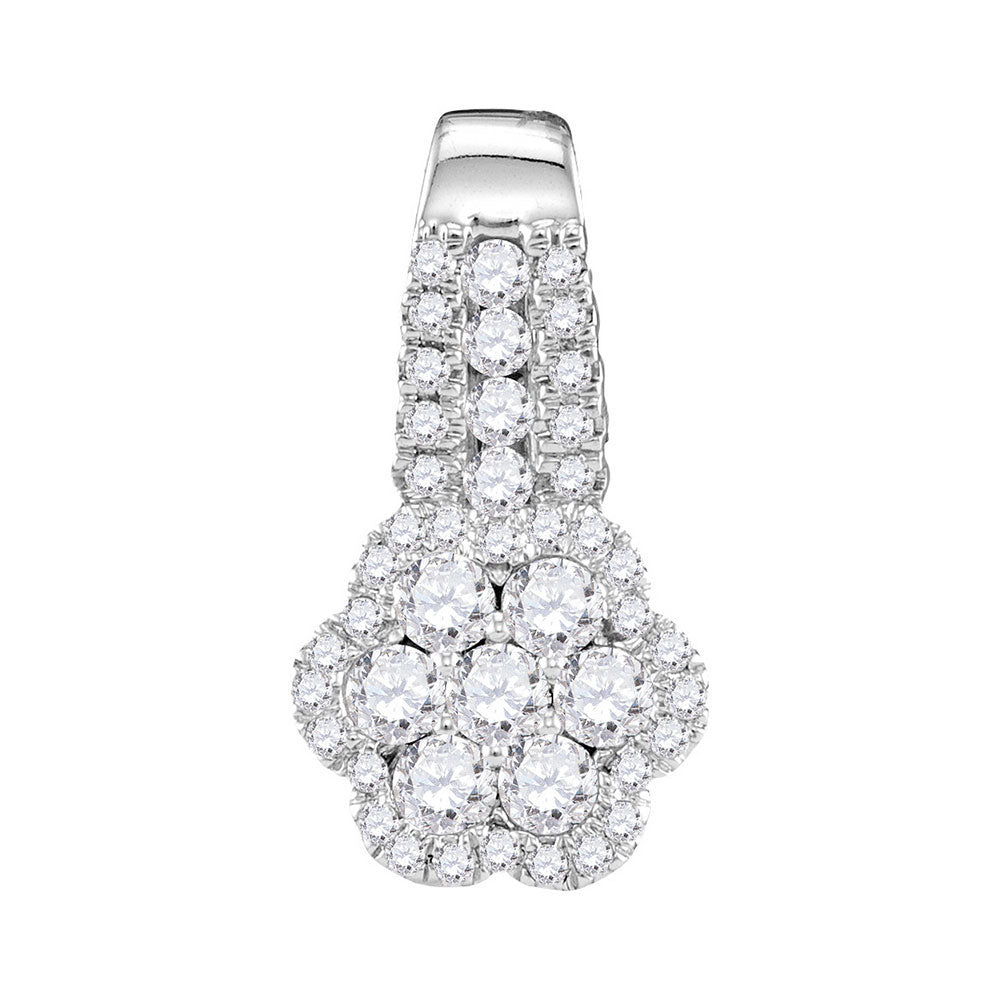 10kt White Gold Womens Round Diamond Cluster Slider Pendant 1/2 Cttw