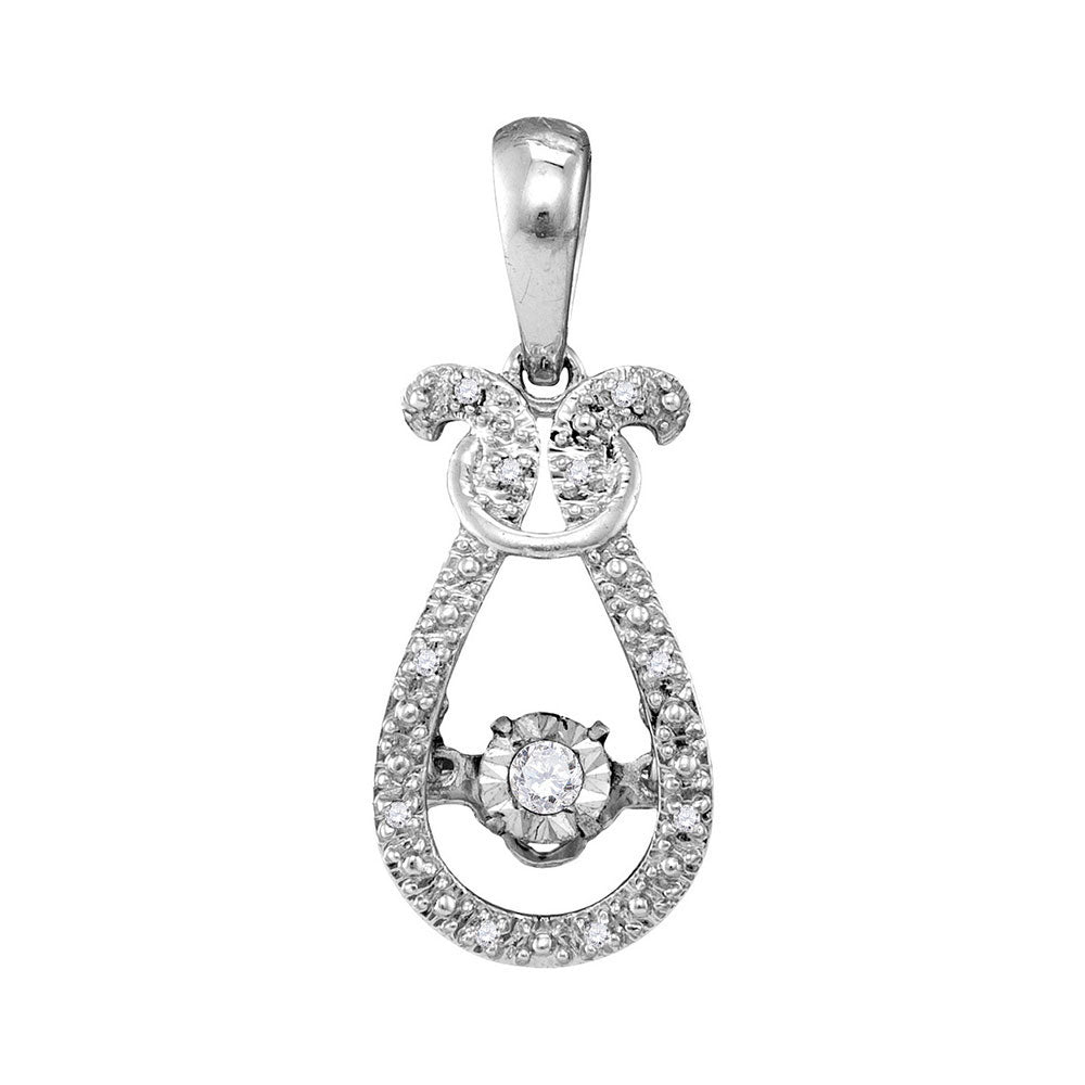 10kt White Gold Womens Round Diamond Moving Twinkle Fashion Pendant 1/20 Cttw