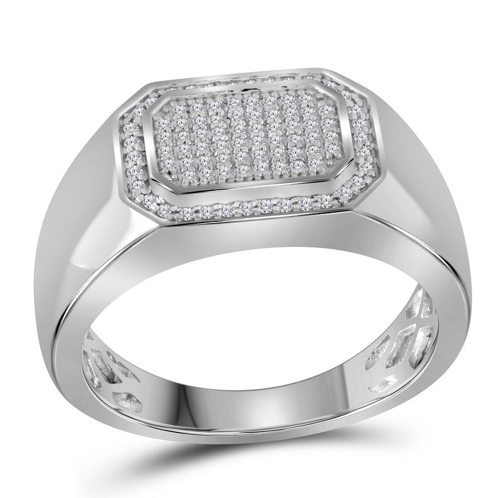 10kt White Gold Mens Round Diamond Octagon Cluster Ring 1/4 Cttw