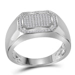 10kt White Gold Mens Round Diamond Octagon Cluster Ring 1/4 Cttw