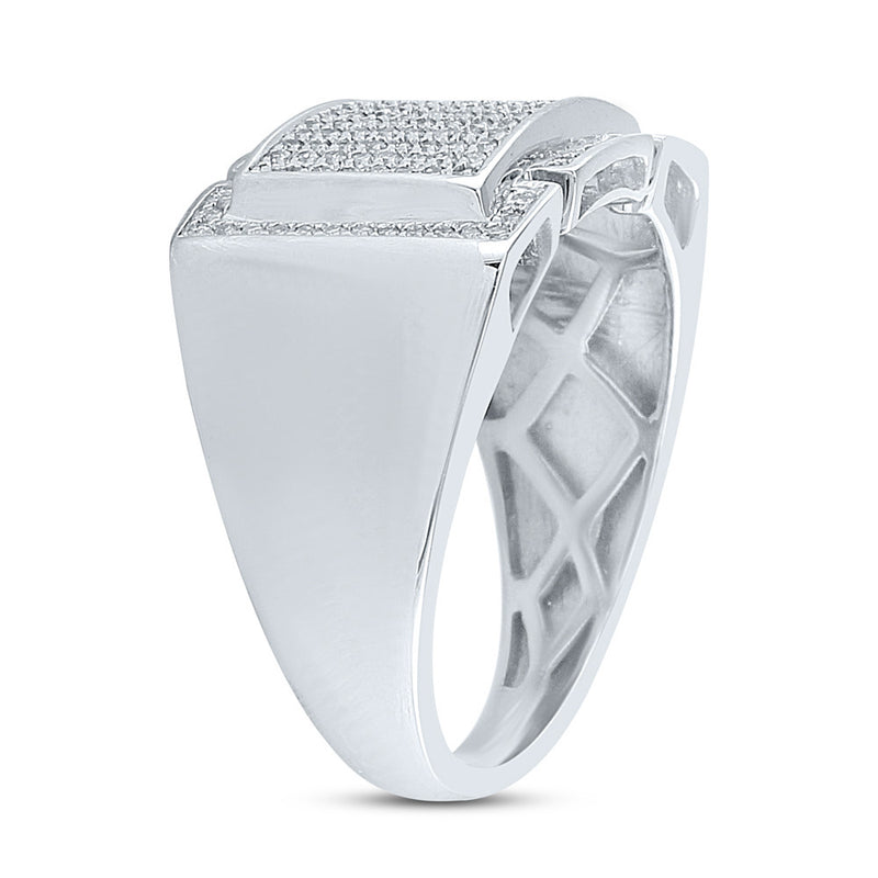 10kt White Gold Mens Round Pave-set Diamond Rectangle Cluster Ring 1/2 Cttw