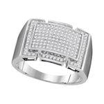 10kt White Gold Mens Round Pave-set Diamond Rectangle Cluster Ring 1/2 Cttw