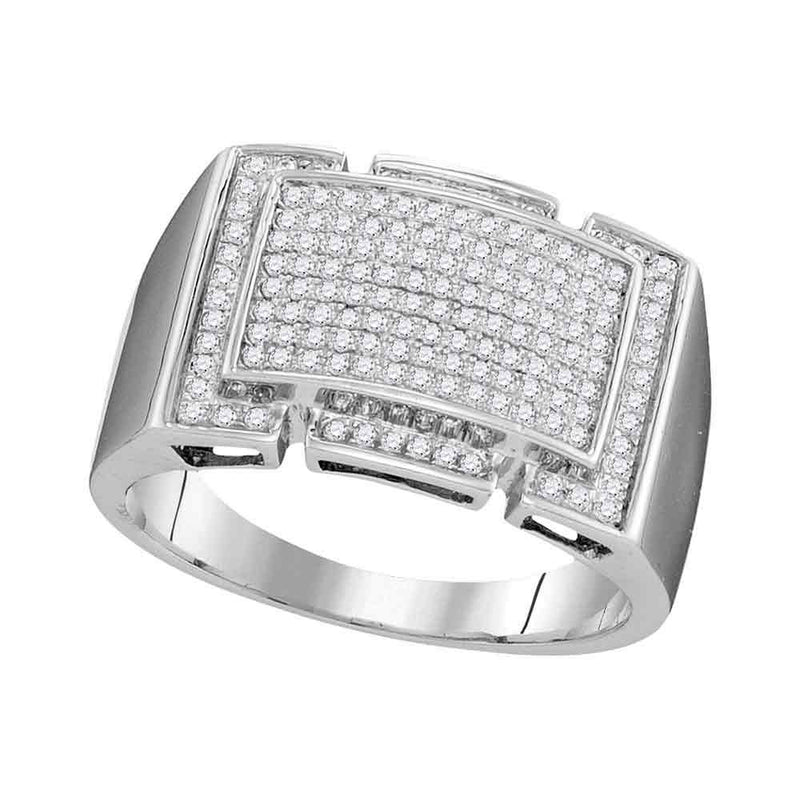 10kt White Gold Mens Round Pave-set Diamond Rectangle Cluster Ring 1/2 Cttw