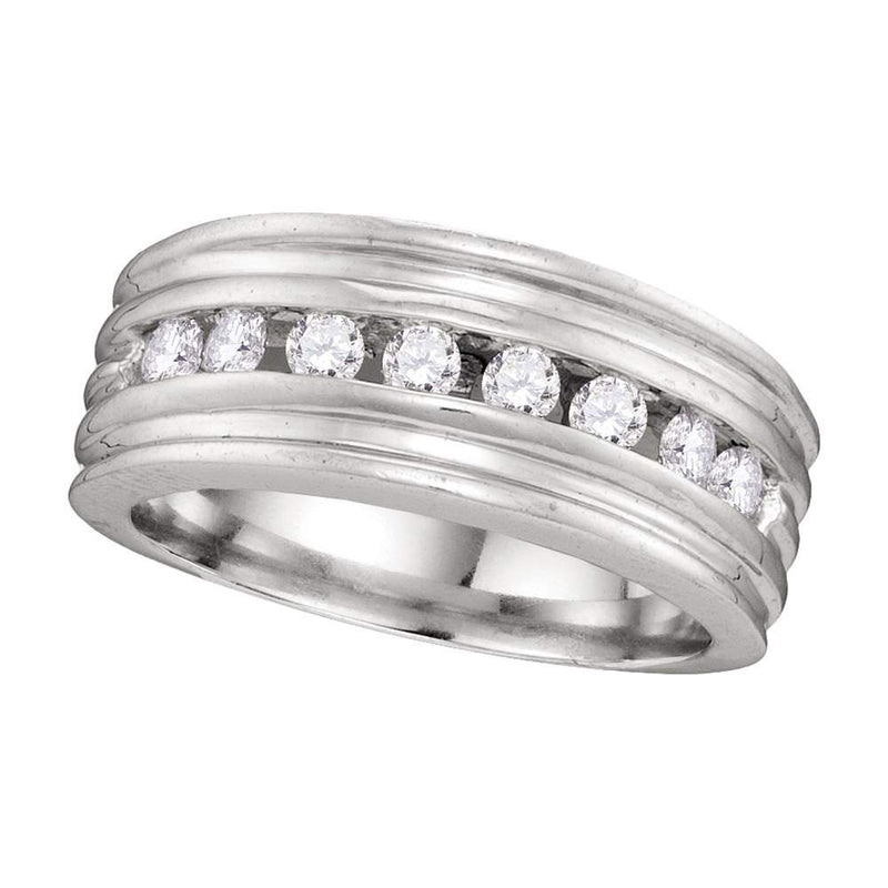 10kt White Gold Mens Round Channel-set Diamond Ridged Wedding Band 1/2 Cttw