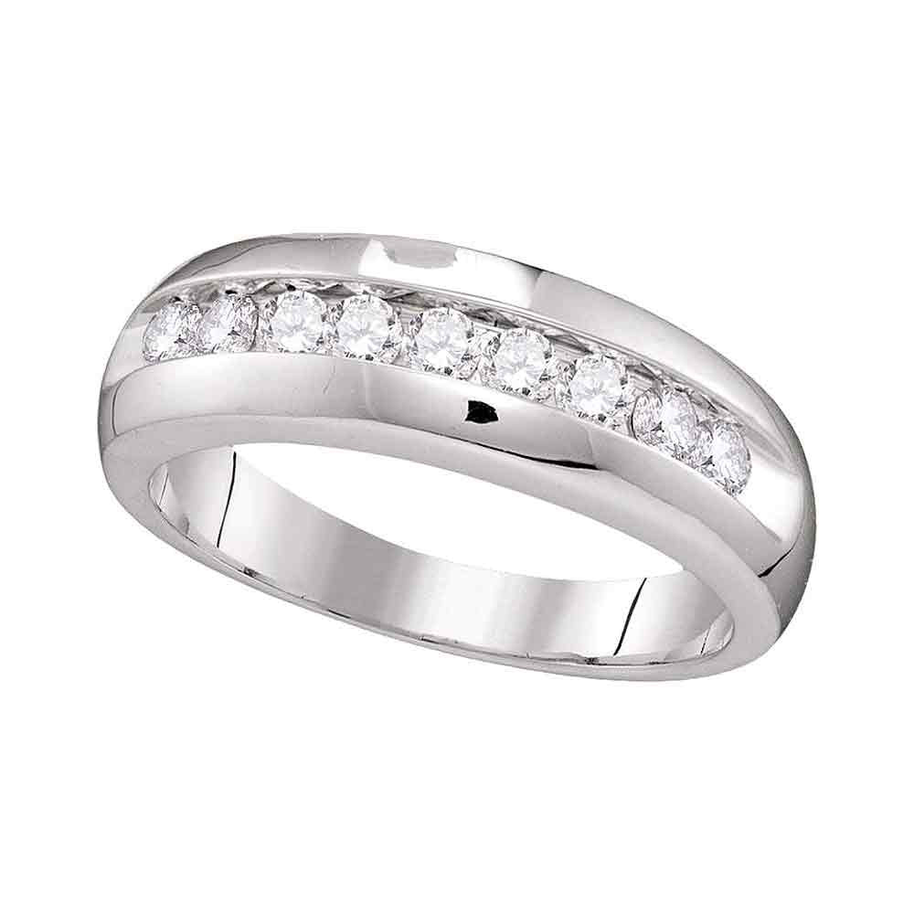 10kt White Gold Mens Round Diamond Single Row Wedding Anniversary Band Ring 1/2 Cttw