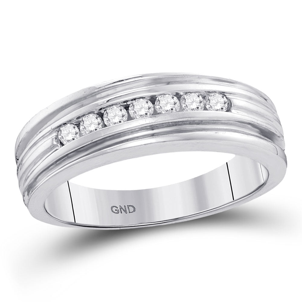 10kt White Gold Mens Round Diamond Ridged Edges Wedding Anniversary Band Ring 1/4 Cttw