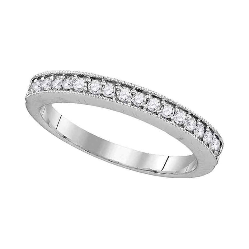 10kt White Gold Womens Round Pave-set Diamond Single Row Wedding Band 1/4 Cttw