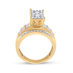 10kt Yellow Gold Round Diamond Rectangle Cluster Bridal Wedding Engagement Ring 7/8 Cttw