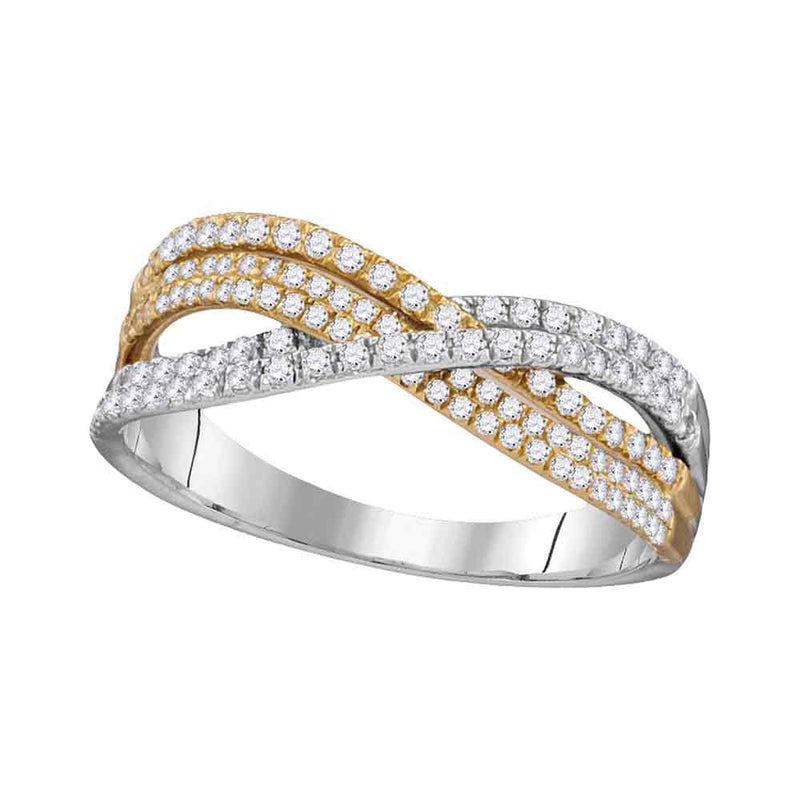 10kt Two-tone Gold Womens Round Diamond Crossover Band Ring 1/2 Cttw