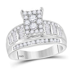 10kt White Gold Round Diamond Rectangle Cluster Bridal Wedding Engagement Ring 7/8 Cttw