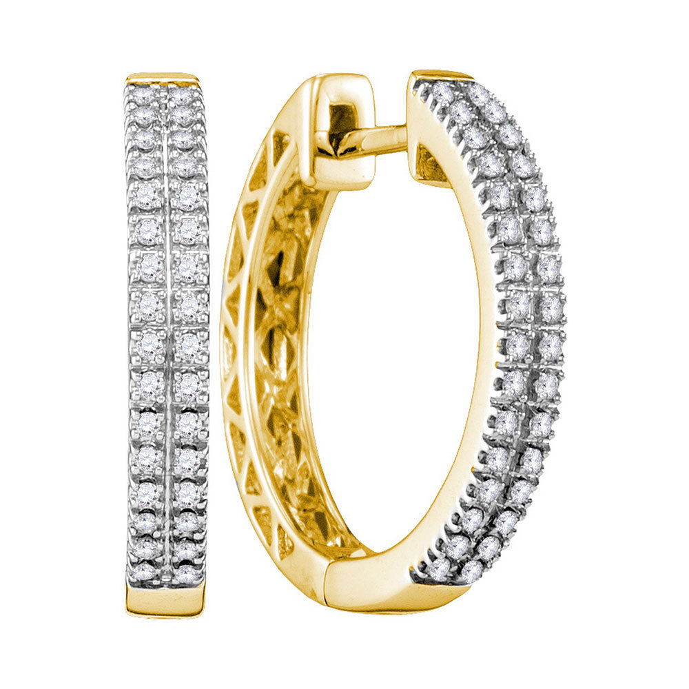 10kt Yellow Gold Womens Round Diamond Hoop Earrings 1/3 Cttw