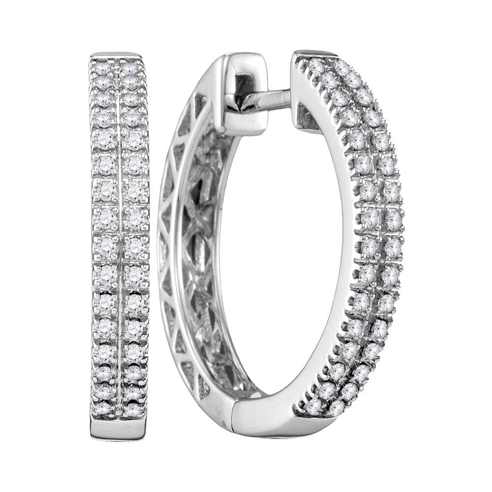 10kt White Gold Womens Round Diamond Hoop Earrings 1/3 Cttw