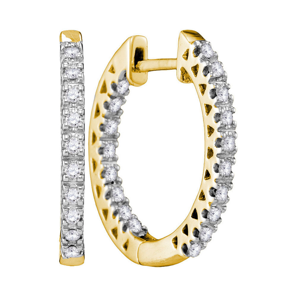 10kt Yellow Gold Womens Round Diamond Hoop Earrings 1/3 Cttw