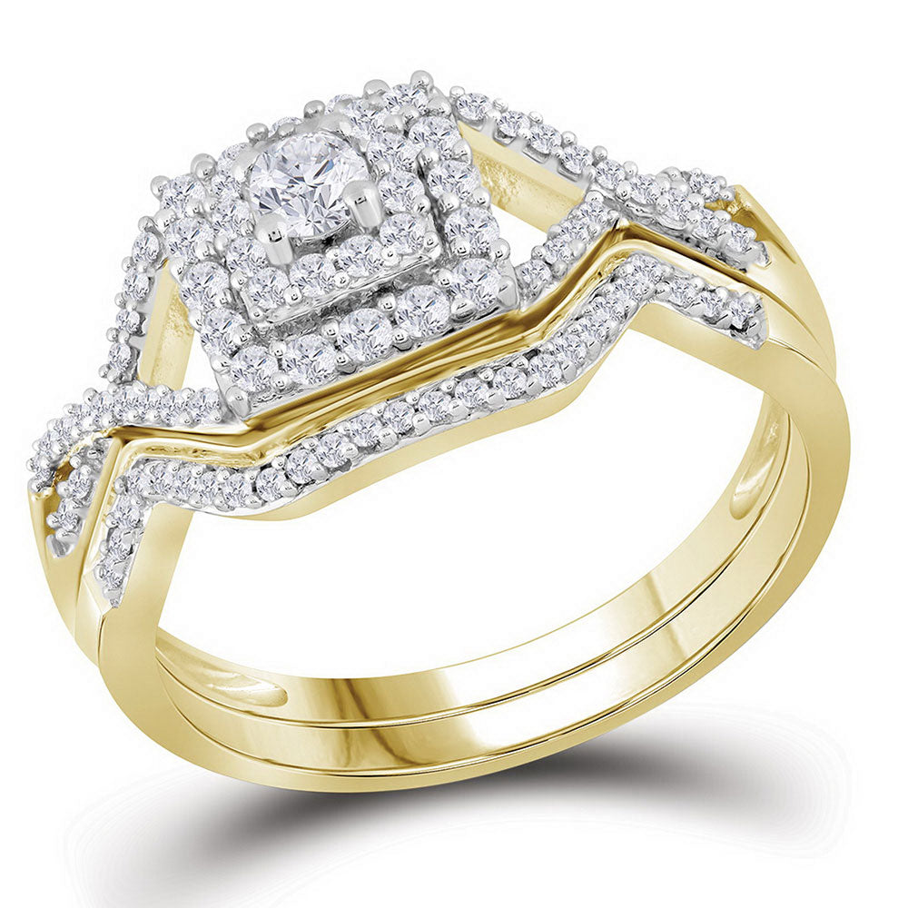 10kt Yellow Gold Round Diamond Bridal Wedding Ring Band Set 1/2 Cttw