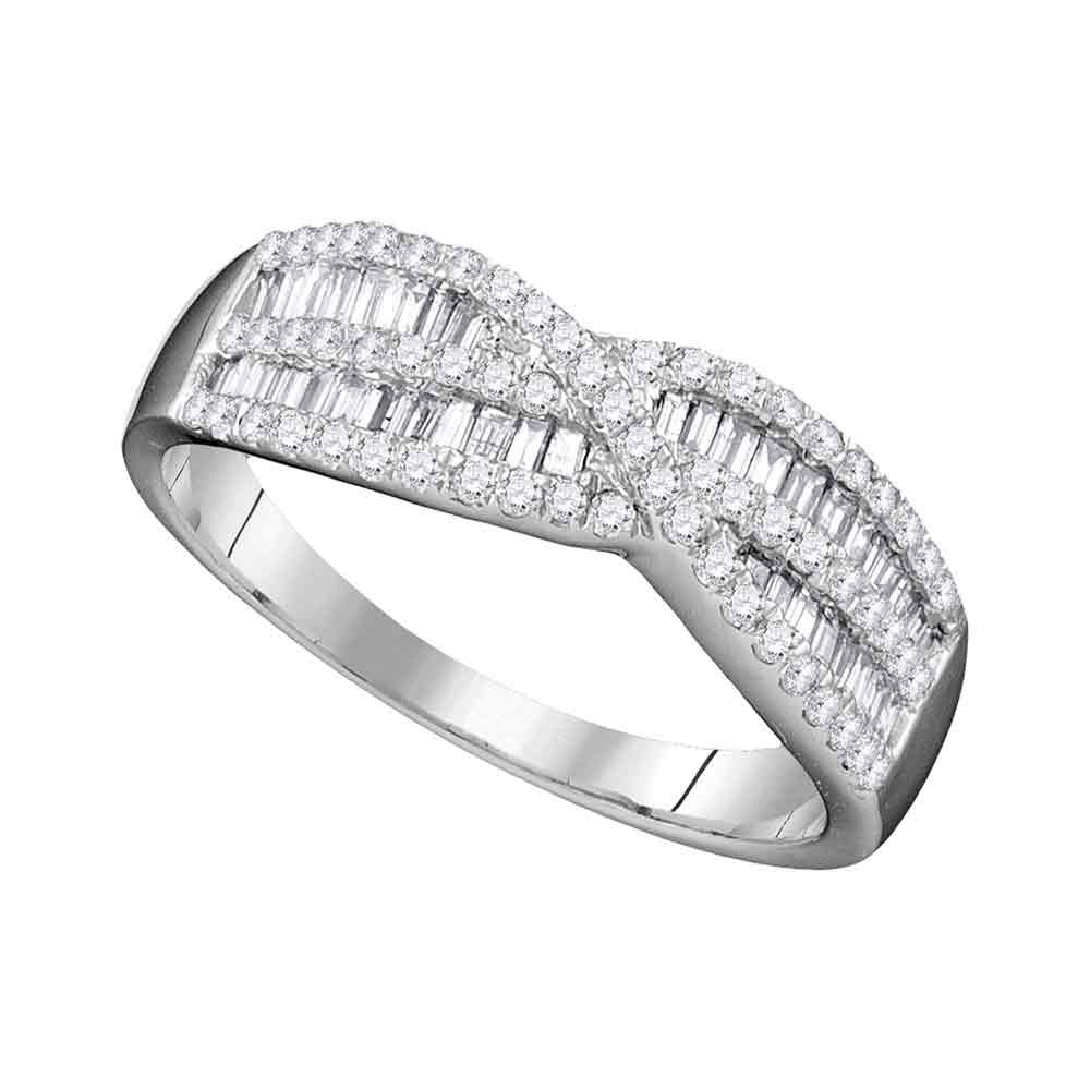 10k White Gold Womens Round Baguette Diamond Crossover Band Ring 5/8 Cttw