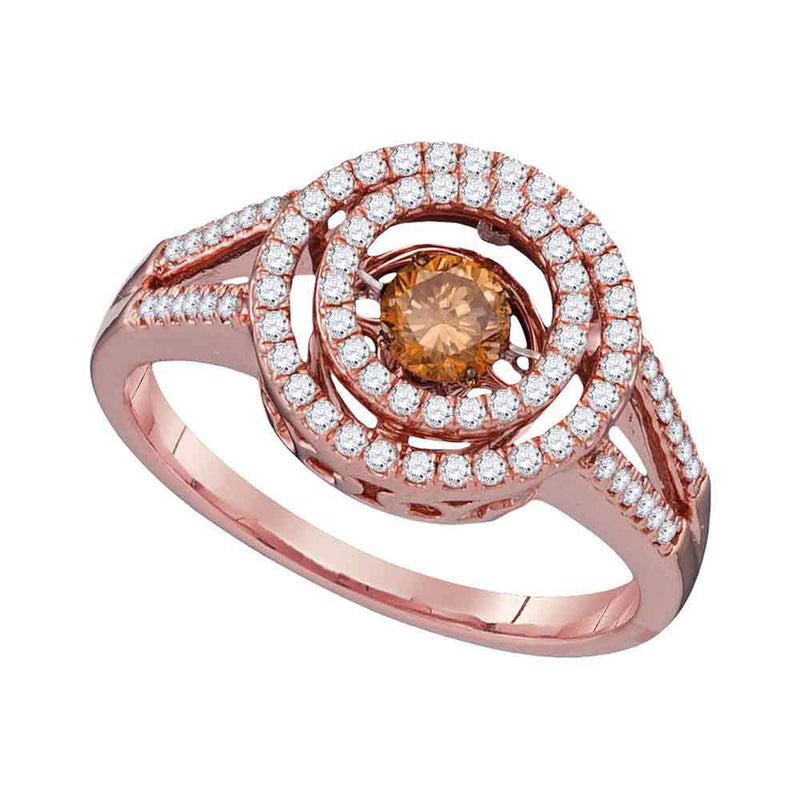 10kt Rose Gold Womens Round Brown Diamond Moving Twinkle Solitaire Ring 5/8 Cttw