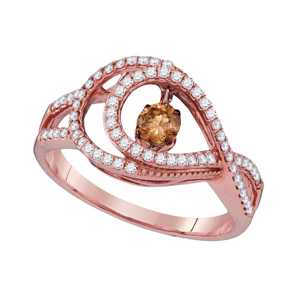 10kt Rose Gold Womens Round Brown Diamond Moving Twinkle Ring 1/2 Cttw