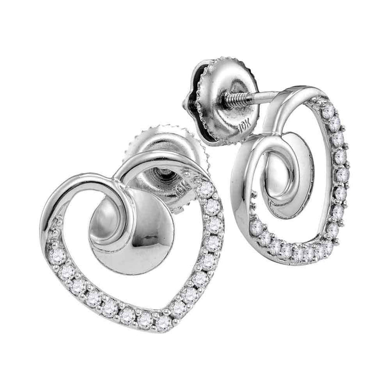 10kt White Gold Womens Round Diamond Heart Earrings 1/4 Cttw