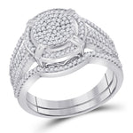 10kt White Gold Round Diamond Cluster Bridal Wedding Ring Band Set 1/2 Cttw